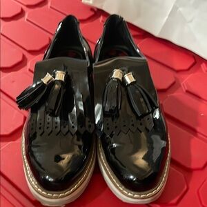 * Zara Black Patent Leather Loafers with Tassels